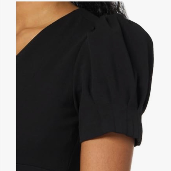 NWT DKNY Midnight/Deep Navy Midi V-Neck Sheath Dress with Puff Sleeves - Picture 4 of 9